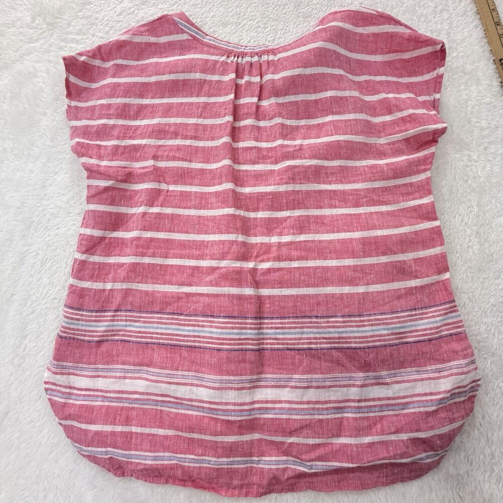 Talbots Linen Tunic Size Medium Pink White Stripe V-Neck Cap Sleeve Tunic Top - Picture 10 of 11